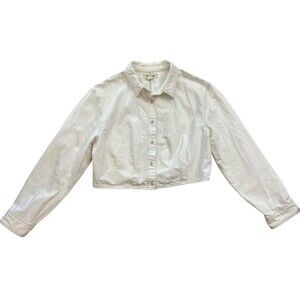 Madewell Women’s XL Off-White Cropped Button-Up‎ Shirt Jacket Cotton Long Sleeve